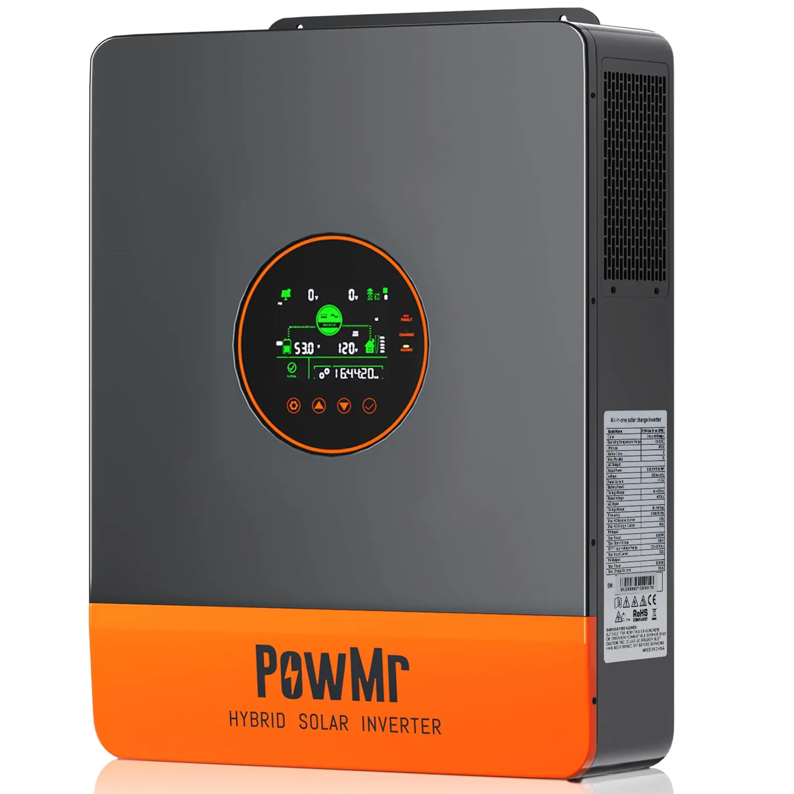PowMr Solar Hybrid Inverter High-Frequency Unit Pure Sine Wave Built-in MPPT Controller Off-Grid PV Inverter System Lead-Acid and Lithium Batteries & Grid Complement 24V 48V 2400W 3200W 4500W 5200W 6500W 10000W