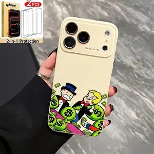 Aesthetic Polycarbonate-TPU Bold Cash Graffiti Monopoly Print Phone Case, Ultra Skin-Friendly Touch, All-Inclusive Lens Protection, Compatible with iPhone 17/16/15/14/13/12, Includes Tempered Glass Screen Protector (Mobile Phone Accessories)