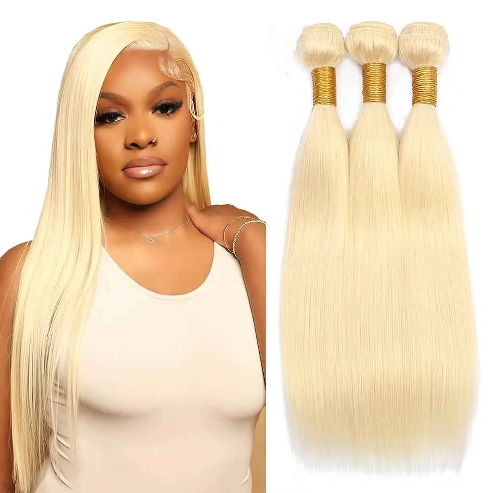 Tuneful #613 Blonde 3 Bundles Human Hair Blonde Straight Bundles 16 18 20 Inch Human Hair 3 Bundles Blonde Quick Weave Hair Extensions For Women