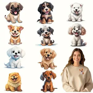 12Pcs Cute Dog DTF Transfer Stickers Multi Color Dog Patterns DIY Clothing Decoration Accessories