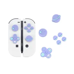 GeekShare Cute Cross D-Pad Button Caps Silicone Thumb Grips Set, ABXY Key Buttons Sticker Joystick Cover Caps Compatible with Nintendo Switch/OLED - Happy Planet