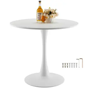 【DealsForYouDays】VEVOR Round Dining Table, 31.5 in Wood Table for 2-4 Person, Modern Circle Furniture, Leisure Coffee Office Tables with Pedestal Base in Tulip Design, for Home Kitchen Living Room, White(Only Table)
