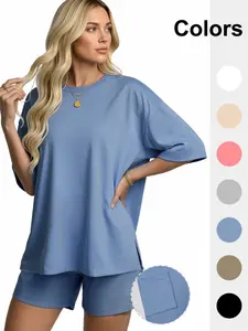 Women's loose-fitting two-piece loungewear set, Pajama Set, Pjs, Loungewear shorts sets, short-sleeved top + shorts, comfortable for everyday wear with practical pockets, available in multiple colors to suit various occasions