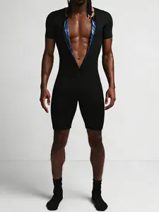 Sauna Suits for Men Sauna Sweat Shirt Heat Trapping Vest Full Body Shaper Workout Top with Shorts Fitness Outfit Workout Clothes Exercise Fitness BLUE AND BLACK Sportswear Gymswear