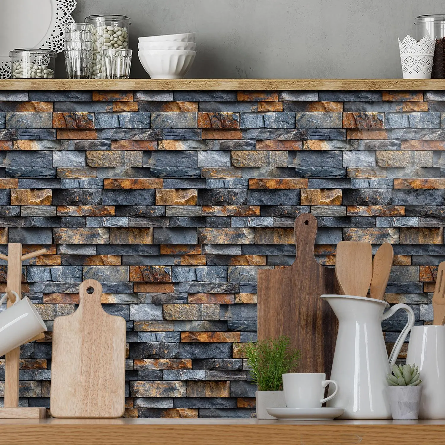 Faux Stone Wallpaper, Marble Backsplash Wallpaper, Bathroom Peel and Stick Wallpaper, 12pcs/set Self-adhesive Peelable Background Tile Wallpaper, Suitable for Living Rooms, Kitchens, and Bathrooms