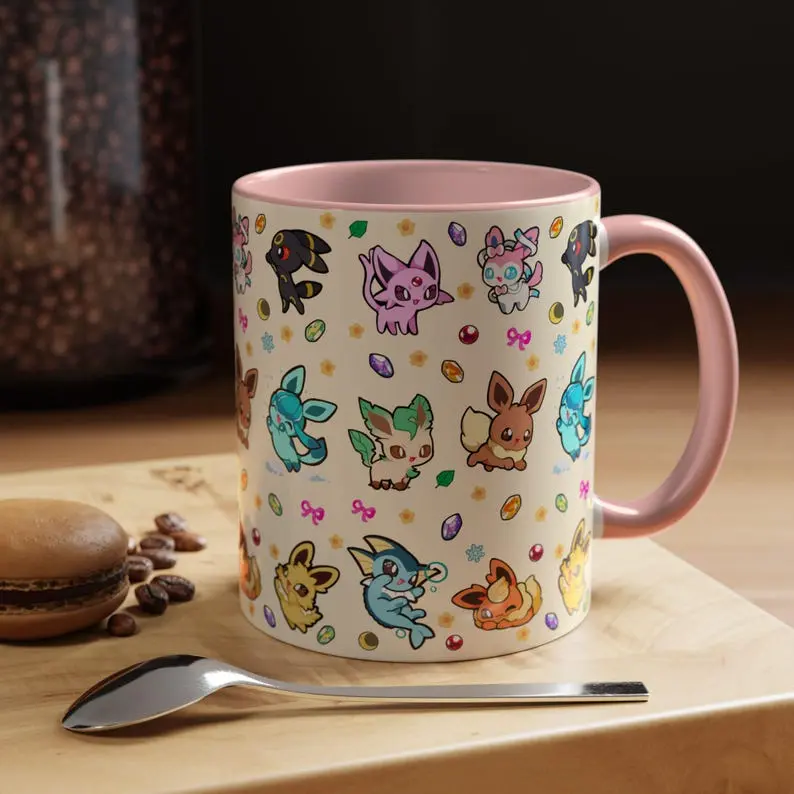 Eeveelution Mug, Anime and Gaming Home decor, Kawaii Gift Poke Birthday, Father's Day Gift For Him, Pokedad Mug