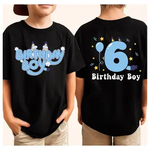 🎁100% Cotton Custom Age Number Youth Birthday Boy Blue Dog Inspired Tee for Teens Adult, Personalized Matching Birthday Shirt, Funny Birthday Gift