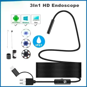7MM Android Endoscope Camera 3 IN1 Micro USB Type C Borescope Mini Camera Waterproof LED Car Inspection For HUAWEI XIAOMI PC