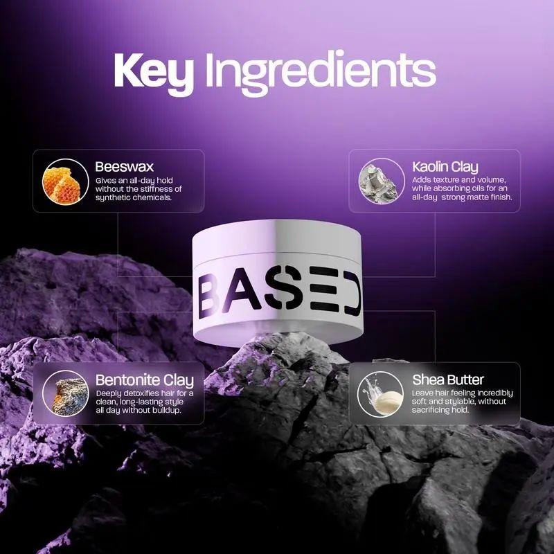 BASED Hair Clay for Men, Premium Hair Clay with Strong Hold, Texturizing Finish, & Low Shine, Hair Styling for Medium, Thick, Straight, or Wavy Hair, Santal Sandalwood Fragrance