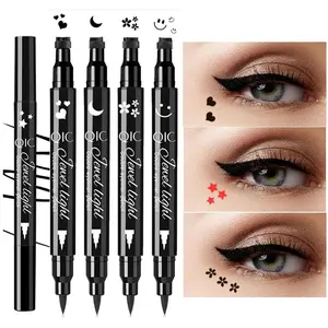 Double Head Moon Star Heart Flower Liquid Eyeliner Pen Black Eye Liner Stamp Makeup Seal Eyeliner Pencil Waterproof Cosmetics