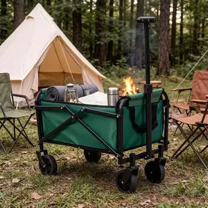 Foldable Hand Truck, Portable Camping Cart with Adjustable Handle and Telescopic Rod, Ideal for Beach Garden Yard Outdoor Use