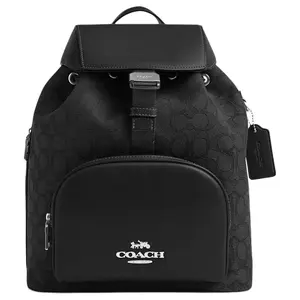 Coach Pace 27 Monogram Jacquard and Calfskin Backpack for Women, Black and Silver
