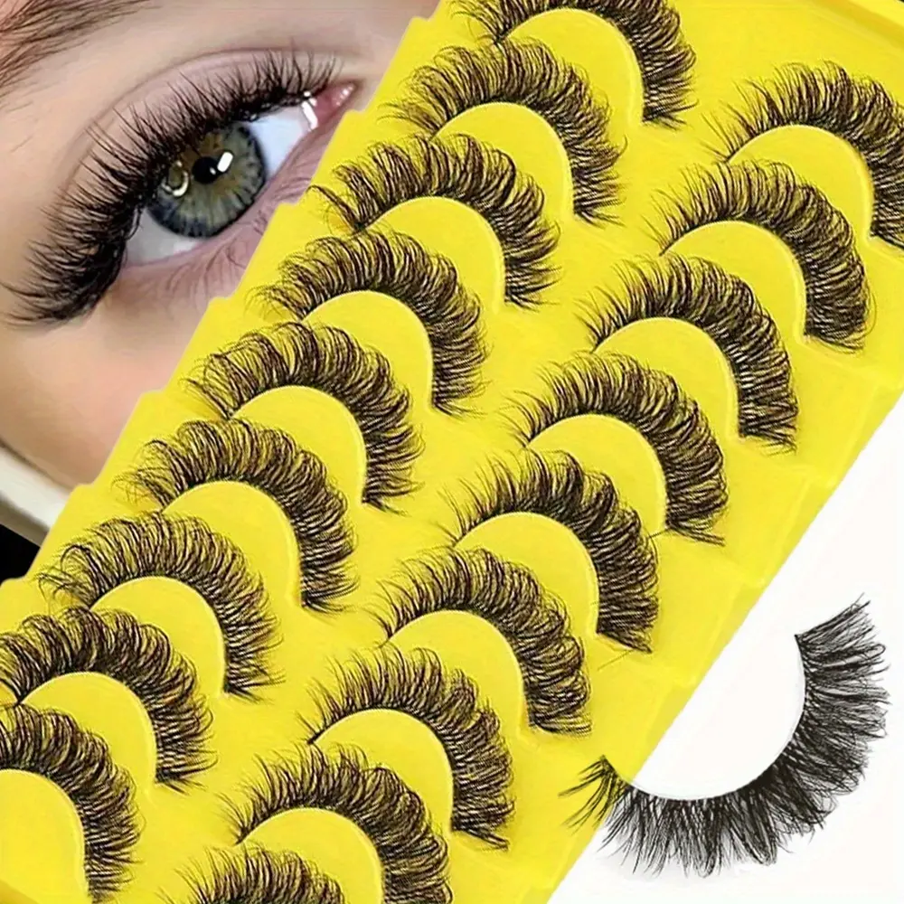 10 pairs Fluffy Wispy Curly Natural Volume Thick Fake Lashes - Enhance Your Eye Look with Long Lasting False Eyelashes, Cosmetic, Volumized False Eyelashes
