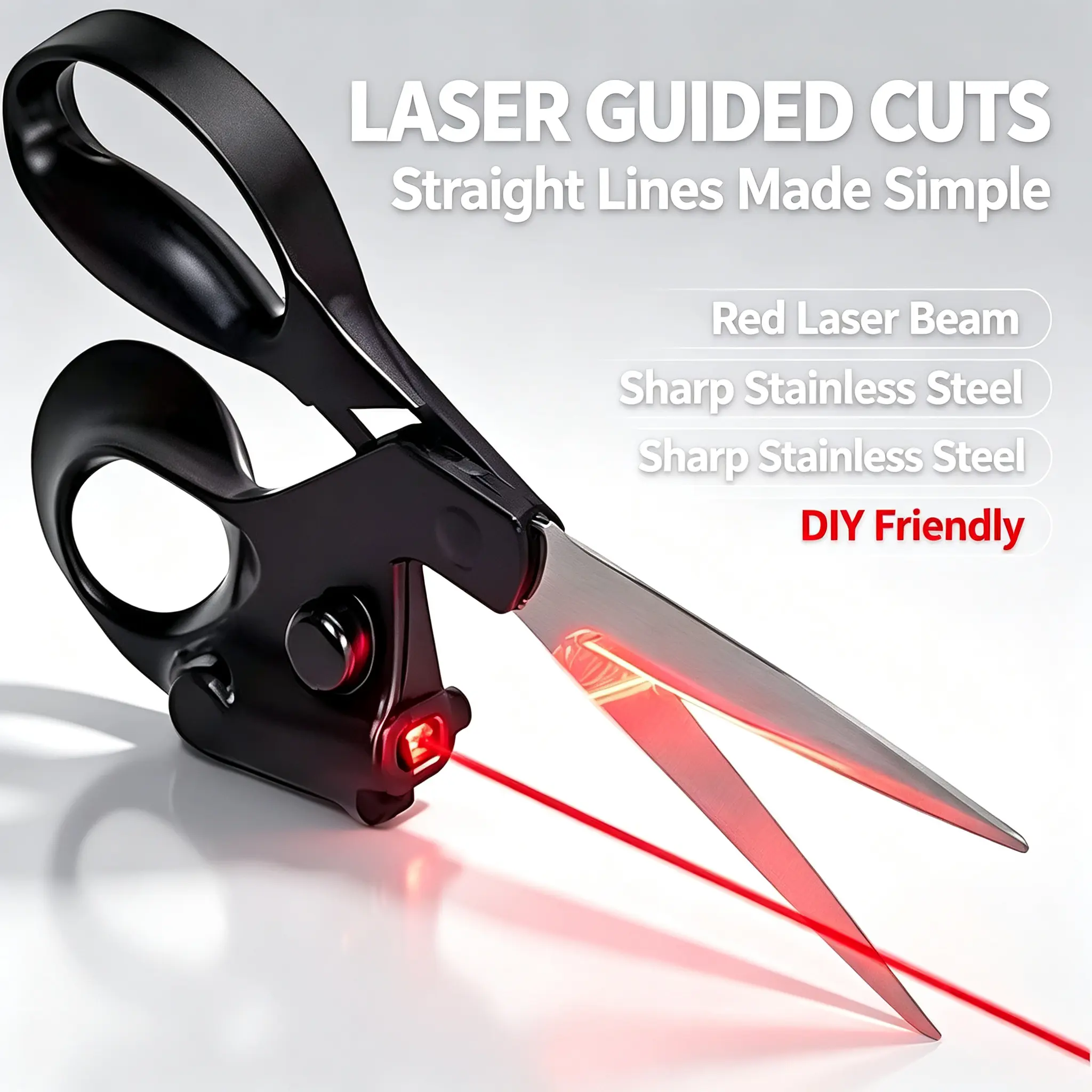 Laser Guided Scissors – Precision Cutting Scissors with Built-In Laser Line Guide, Straight Line Cutting Tool for Paper, Fabric, Crafting, Sewing, DIY Projects, Office Use & Home Cutting, Perfect for Accurate and Effortless Cuts