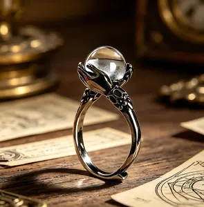 Vintage Guardian Crystal Center Unique Rings with Adjustable Band - Jewelry for Women, Funky Unique Accessories, Fits 6-10, Thoughtful Mother's Day Pagan Witchy Gift Fashion Accessory