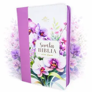 Biblia para mujer con Cierre Letra Gigante Manual 14 puntos RV1960 imit piel floral lila orquídea con indice y canto floral