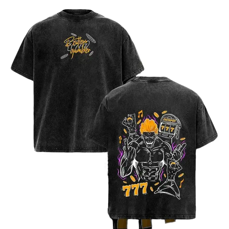 Kinji Hakari High Roller Anime Double Printed Unisex Oversized Washed Tee, Sorcerer Manga Heavyweight Cotton Streetwear Gift