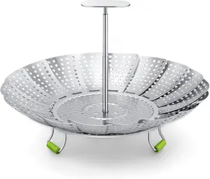 Steamer Basket, 3rd Generation Stainless Steel Vegetable Steamer with Extendable Handle for Cooking Food, Folding & Expandable Veggie Steam Insert, Fit Various Size Instant Pot (5.5" to 9")