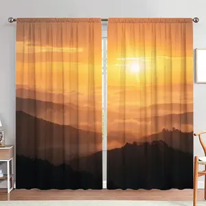 Mountain & Cloud Print Door Curtain, 1 Set Including 1 Count Door Curtain & 1 Count Tieback, Home Decor for Living Room Bedroom