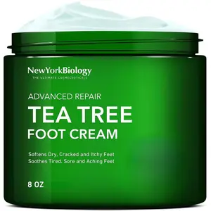 New York Biology Advanced Repair Tea Tree Foot Cream 8 oz - Alcohol Free, Natural, Moisturizing Formula for Dry Cracked Feet, Athletes Foot, Nail Fungus, Jock Itch, Ringworm, Cracked Heels & Itchy Skin Hydrate Moisture Moisturizer Hydrating Oil