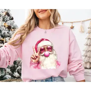 Santa Blowing Bubble Sweatshirt - Funny Christmas Sweater For Women, Pink Santa Hoodie