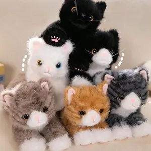 40cm/15.7inch Cute Simulation Cat Plush Toy Doll Realistic Cat Stuffed Animal Soft Kawaii Hite Gray Black Kitten Pillow For Kids Birthday Gift Pet Toy Present For Boys And Girls Cuddly Stuffed Animal Home Decoration,Room Decoration Soft Stuffed Animals
