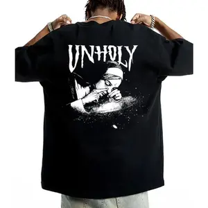Unholy Nun Smoking Dark Style T-Shirt Women's Print Round Neck Graphic Oversized Tees, Funny Graphic Tees, Vintage Gothic Streetwear Top, Trendy Aesthetic Outfit for Men and Women