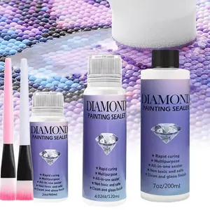 DIY Diamond Painting Sealer Kit, 60ML/120ML/200ML Diamond Art Glue with Two Tools Brushes, Permanent Shine Effect Sealant