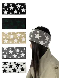 5pcs Vintage Knit Star Hairbands, Soft Elastic Sweat-Absorbing Headbands for Casual Daily Wear & Parties, Autumn Winter Street Style