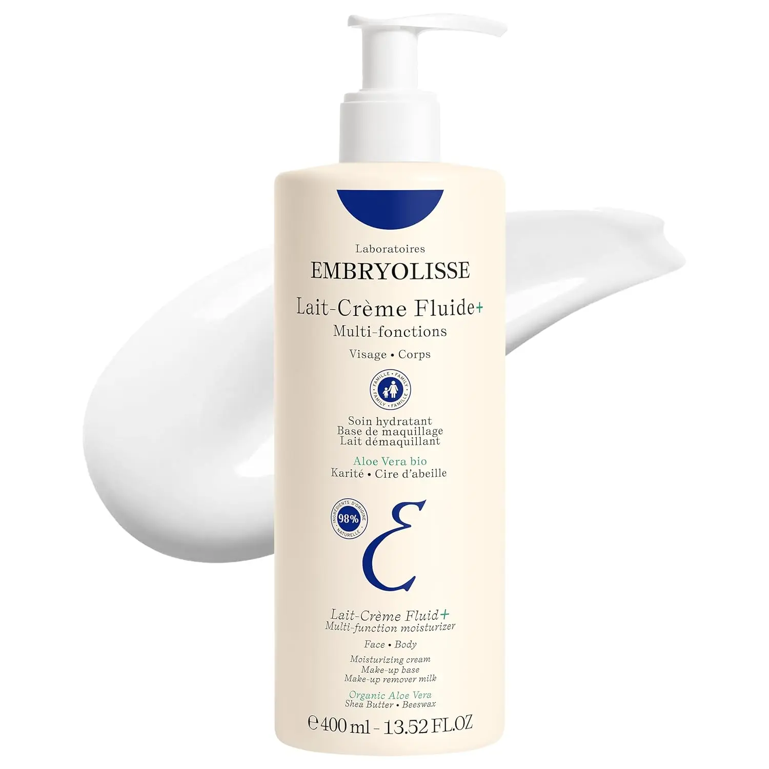 Embryolisse Daily Lightweight Moisturizer for Face & Body - Lait Creme Fluid+ 13.52 fl.oz. - for all skin types with Organic Aloe Vera