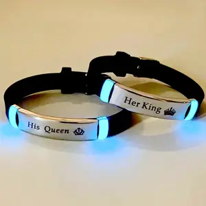 2pcs/Set Fashion Couple Bracelets His Queen Her King for Men and Women, Silicone Bracelets, Valentine's Day Gift