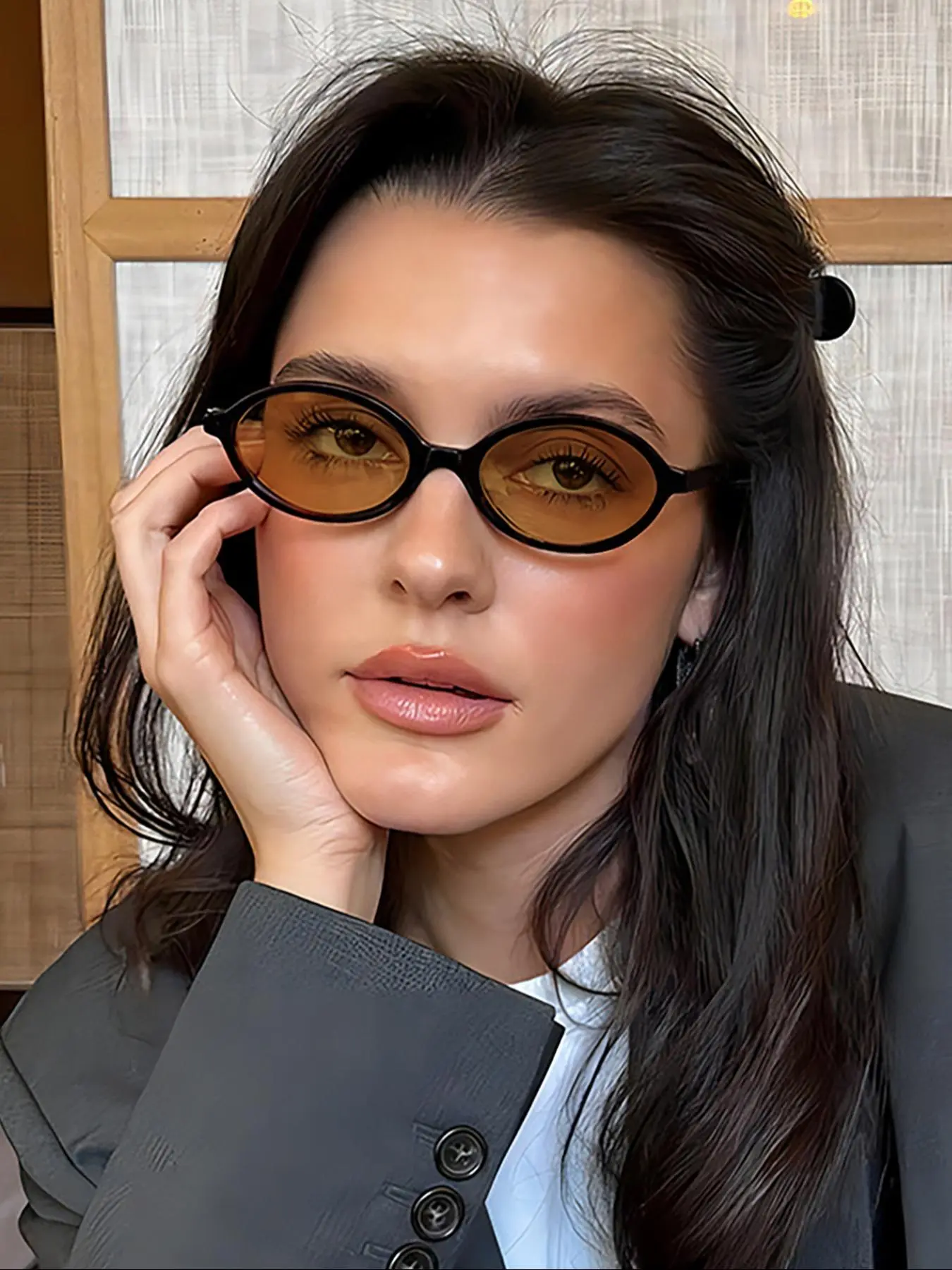 Acrylic Oval Frame Sunglasses, Trendy Casual Tinted Lens Sunglasses for Everyday Use, Fashion Accessories for Outdoor Activities, Classic Oval Sunglasses, Fashionable Sunglasses