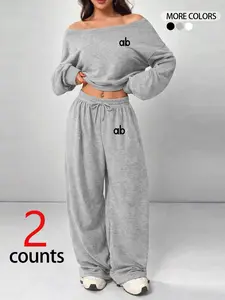 Women's Casual Loose One Shoulder Long Sleeve Top, Comfortable Sleepwear Set, Loungewear, Perfect for Daily Wear and Shopping