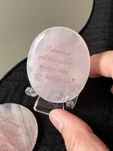 Original design natural pink crystal healing mindfulness meditation palm stone Specialized gifts