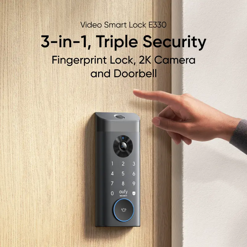 eufy Security Video Smart Lock E330, 3-in-1 Camera+Doorbell+Fingerprint Keyless Entry Door Lock, WiFi Door Lock,App Remote Control,2K HD,Doorbell Came