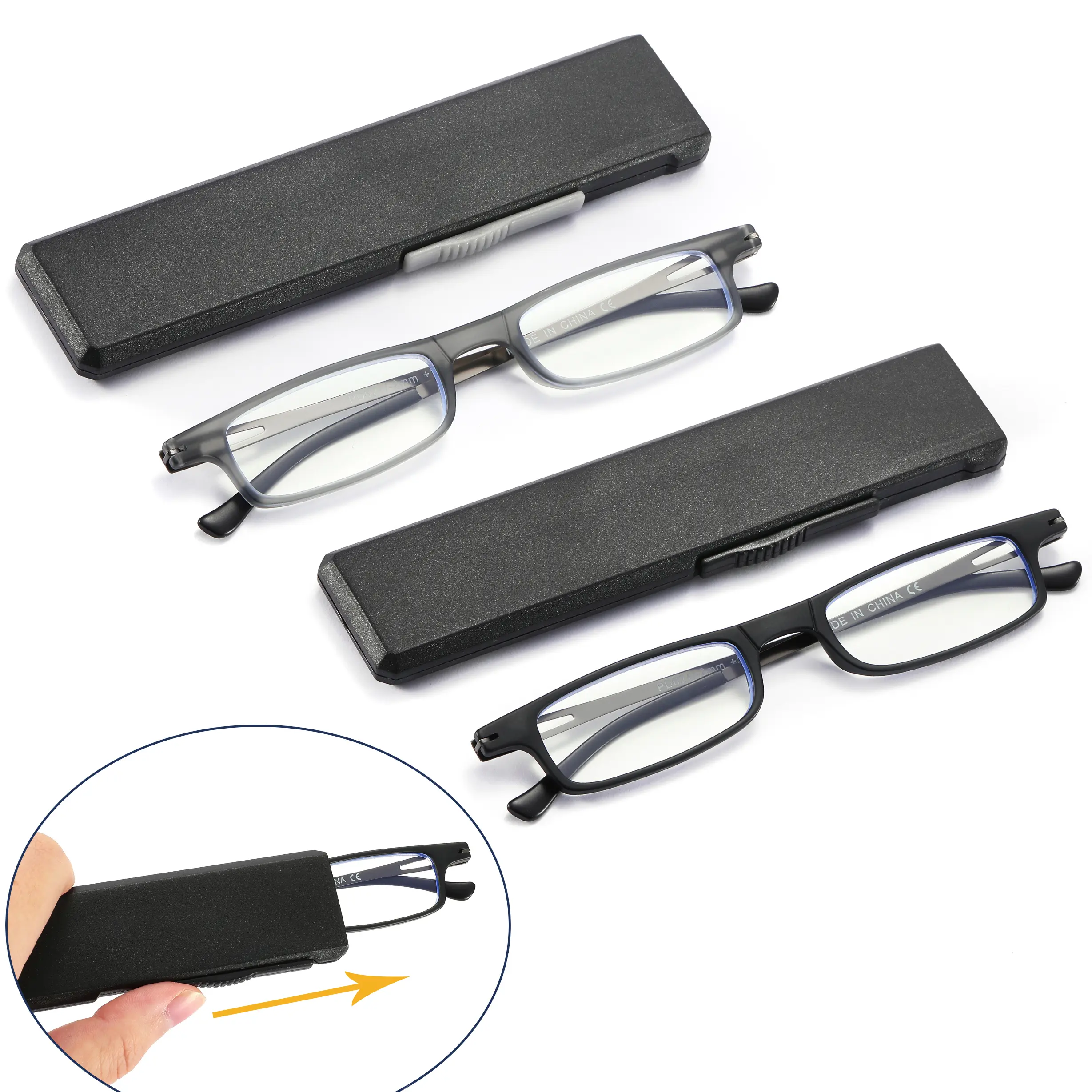 Toveen Compact Folding Reading Glasses - Anti-Blue Light UV Protection, Ultra-Thin Slim TR90 Frames, Lightweight PC Lenses with Portable Flat Case for Men Women, computer work