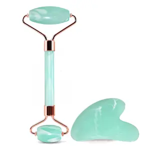 Facial Massage Tool and Roller Set, Facial Massager for Face, Neck, Arms, Eyes, Reduce Puffiness, Improve Wrinkles, Daily Self-Care Body Care Gift for Men and Women Emerald Green Pink White