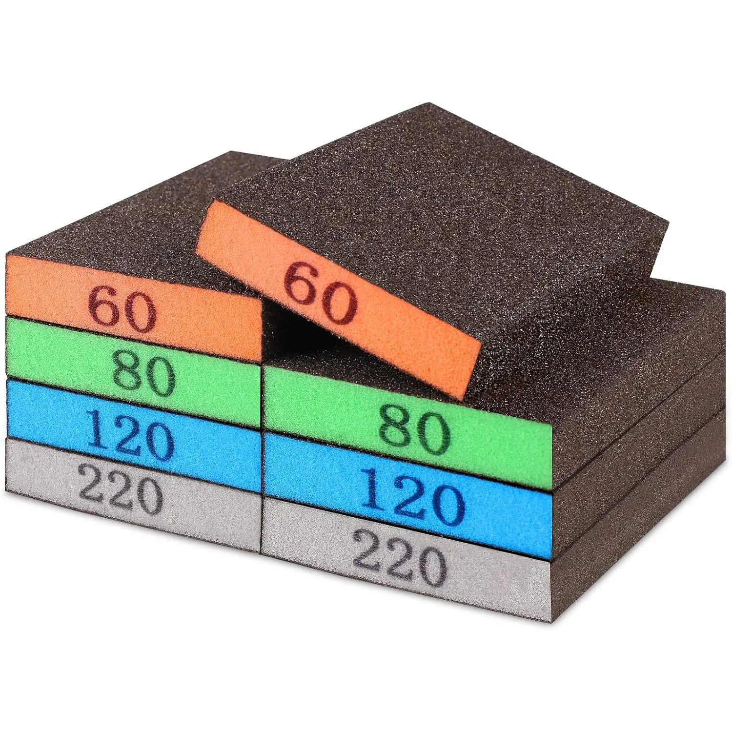 8-Pack Sandpaper Block, Four Grits Per Pack 60/80/120/220, Washable and Reusable Handmade Sanding Sponge, Drywall Sandpaper Blocks for Wooden Drywall Sheetrock and Metal Glazing