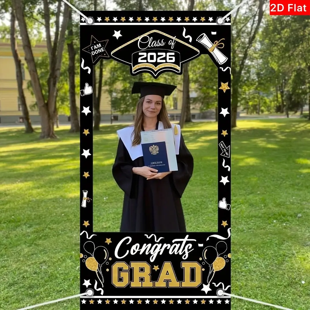 2D Flat Banner Door Cover 1pc, Graduation Season Cutout Background Banner, Photography Props, Graduation Pictorial, Photo Booth Decor, Party Decoration, Grad Party Decorations, Party Decoration Supplies