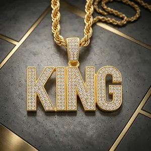 KING Pendant Necklace with Cuban Chain, Ideal for Hip Hop Lovers