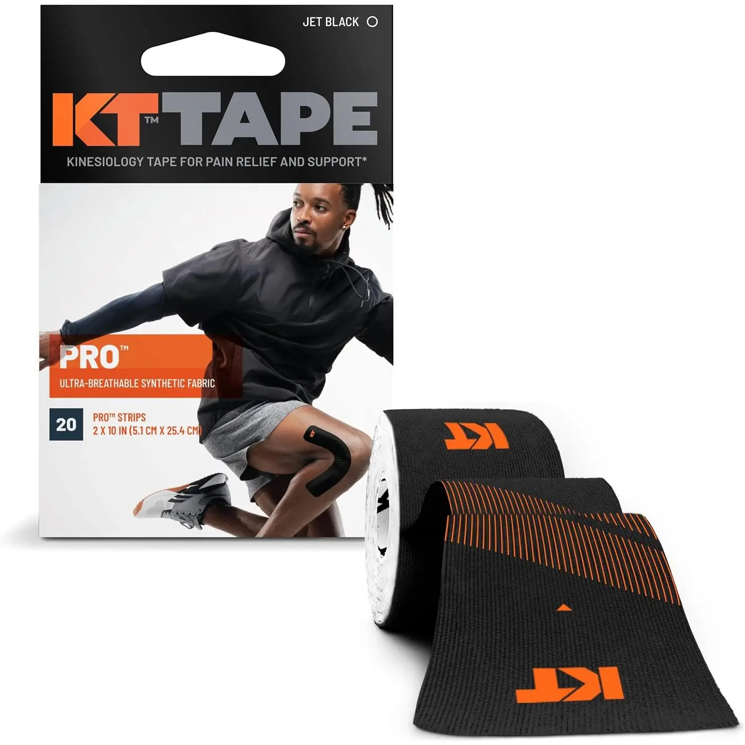 KT Tape, Pro Synthetic Kinesiology Athletic Tape, 20 Count, 10" Precut Strip
