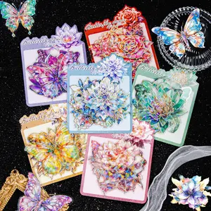 60Pcs/Set Glitter Holographic Transparent PET Stickers for DIY Scrapbooking Album Decorative Card Making Bullet Junk Journal Kit Planners Diary Crafts,Christmas Party Gifts,Hand Tools Kits