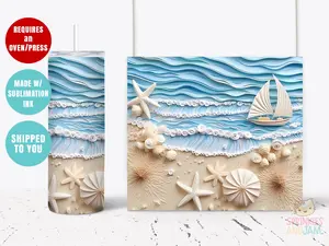 2-PACK Beach sublimation transfer for 20oz Skinny Tumbler - Ready to press - DIY Specialty Supplies - T034
