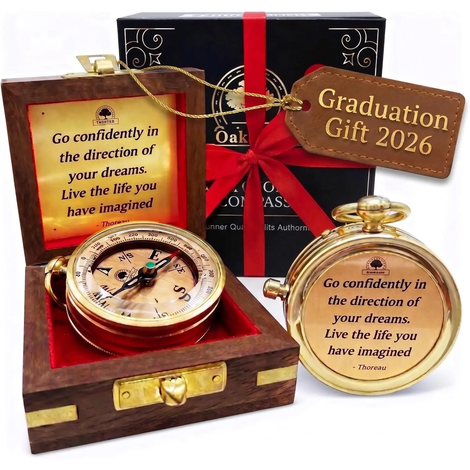 Solid Brass Dream Chaser Compass - 2026 Graduation Unisex Teenage Boy Gift, with Box & Motivational Greeting Card, Confidence-Boosting Festive Present for College/High School Son, Teenage Boy Gifts