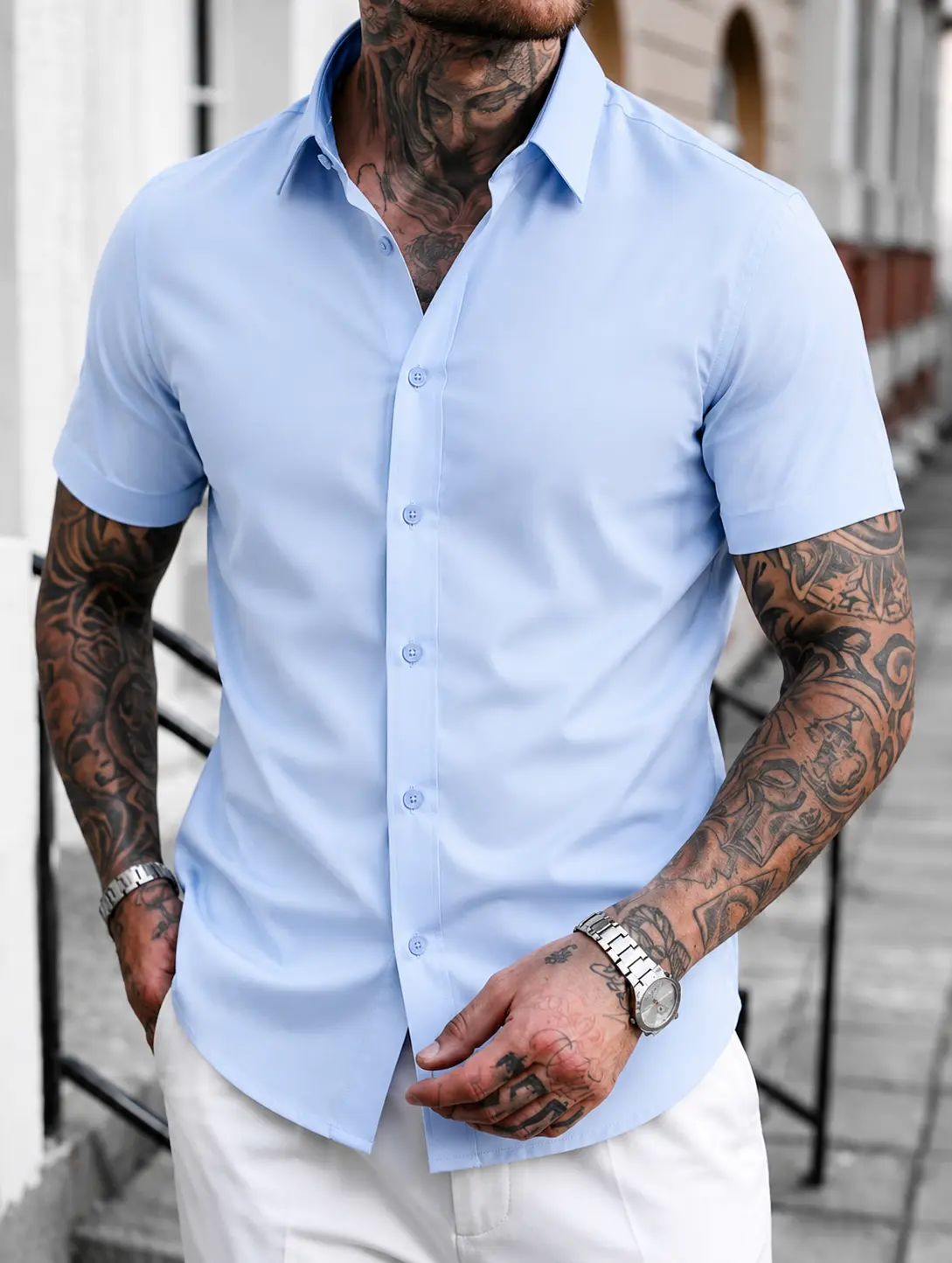 Men's Short Sleeve Dress Shirt Stretch Button Down Casual Business Shirt Lightweight Wrinkle Resistant Summer Collared Shirt