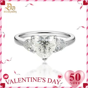 Delzzad 2ct Heart Three Stones Ring Synthetic Moissanite Ring Band In 925 Sterling Silver Christmas Gift