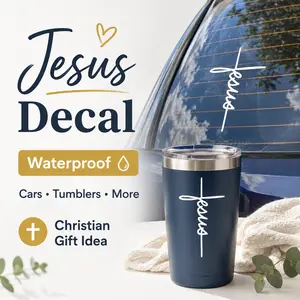 Jesus Cross Waterproof Vinyl Decal – Handmade Christian Car Window Sticker, Tumbler Decal, Faith Gift – Limited 18