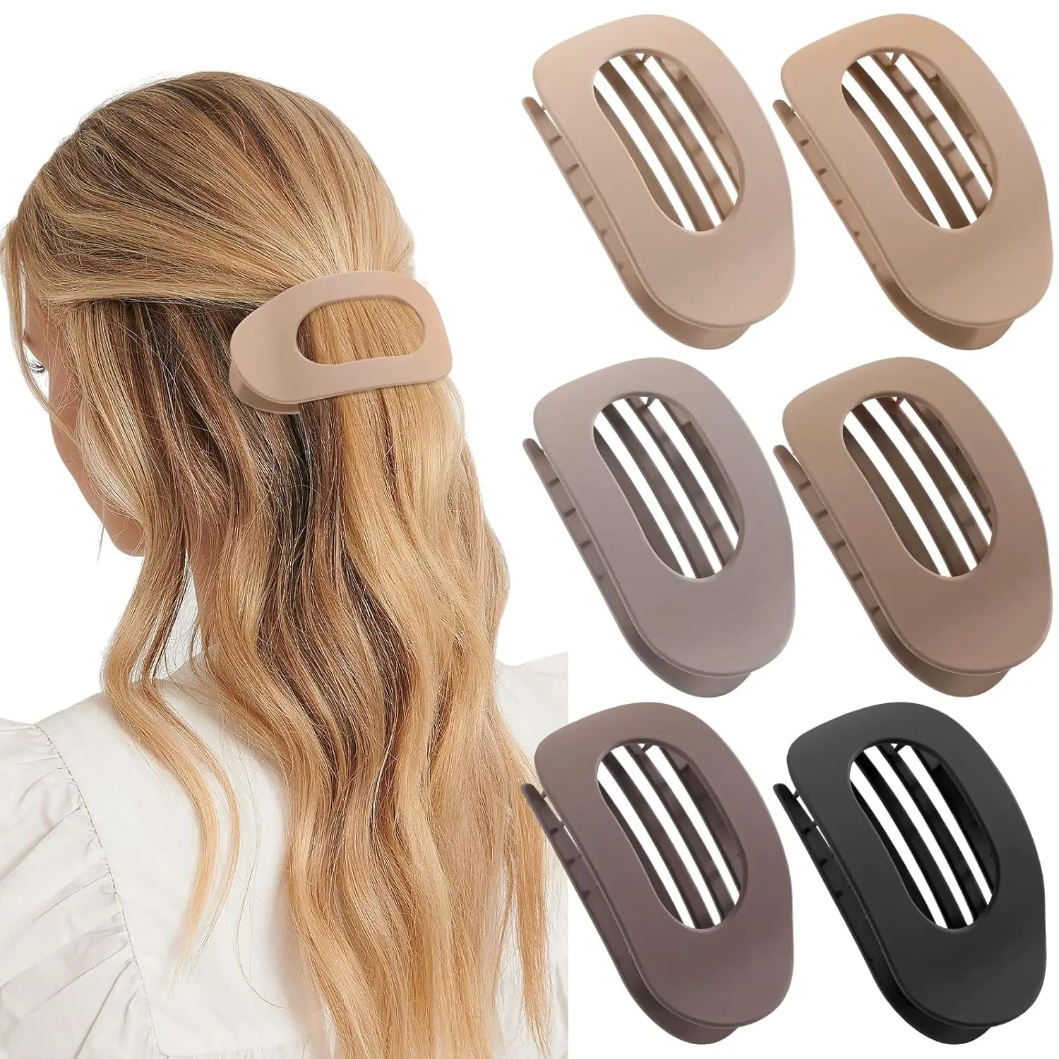 French Flat Hair Clips for Women, Matte Large Barrettes for Thick or Thin Hair, Strong Hold No Slip Hair Accessories in Neutral Colors