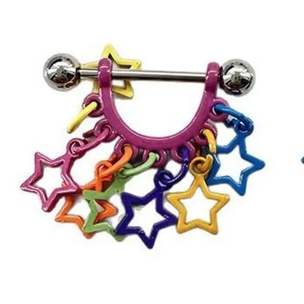 Stainless Steel Ear Cuff - Cute Edgy Hoop with Colorful Star Charms, Unisex Fake Piercing Costume Jewelry for Women, Assorted Multi-Color Casual Wear Accessories, Ear Hoops, Whimsical