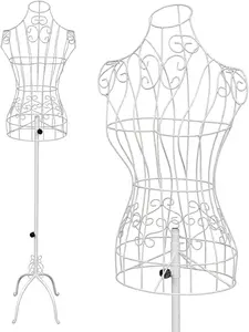 【Father's Day Gift】Elegant Wire Mannequin, Female Adjustable Height Metal Dress Form for Display, White Decorative Torso for Clothing Store